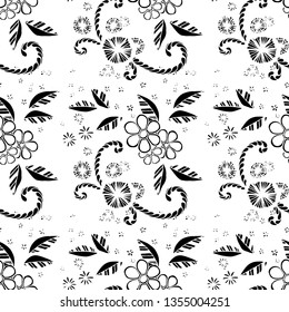 Seamless Pattern with Small Flowers in Rustic Style. Summer Floral Texture with Hand Drawn Doodles. Small Natural Rapport for Dress, Print, Paper. Vector Seamless Background with Wild Flowers.