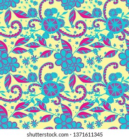 Seamless Pattern with Small Flowers in Rustic Style. Autumn Floral Texture with Hand Drawn Doodles. Small Natural Rapport for Fabric, Cloth, Textile. Vector Seamless Background with Wild Flowers.