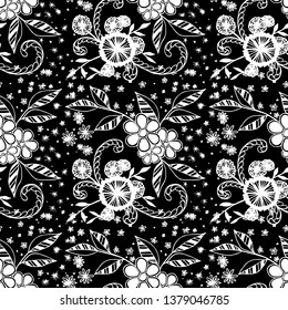 Seamless Pattern with Small Flowers in Rustic Style. Spring Floral Texture with Hand Drawn Doodles. Small Natural Rapport for Chintz, Linen, Calico. Vector Seamless Background with Wild Flowers.