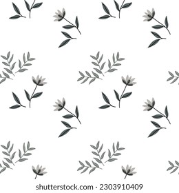Seamless pattern, small flowers and scattered leaves. Floral rustic background, print, textile, wallpaper, vector	
