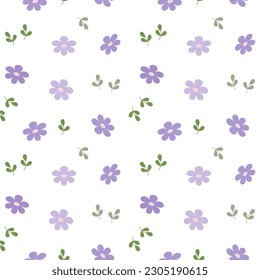 Seamless pattern, small flowers and scattered leaves. Floral rustic background, print, textile, wallpaper, vector	
