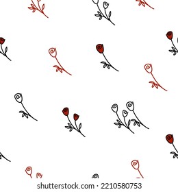Seamless Pattern, small flowers. Simple white and red roses on a white background. Simple doodle illustration. Digital paper for packaging and fabrics.
