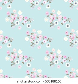 Seamless Pattern Of Small Flowers. Summer Millefleurs. Floral Simple Diagonal Seamless Background For Textile Or Book Covers, Manufacturing, Wallpapers, Print, Gift Wrap And Scrapbooking. Shabby Chic.