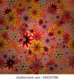 Seamless pattern with small flowers. Vector illustration texture. Radial gradient shape.