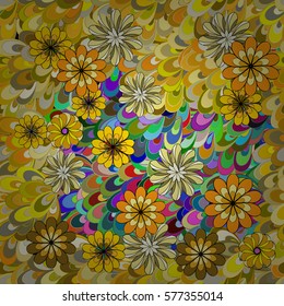 Seamless pattern with small flowers. Vector illustration texture. Radial gradient shadow.