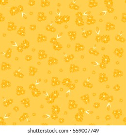 Seamless pattern with small flowers. Yellow buds, twigs and the background