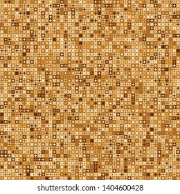 Seamless pattern. Small four-petal figures and rhombuses of different colors lined up in rows and forming a chaotic pattern. Shades of gold. Editable.