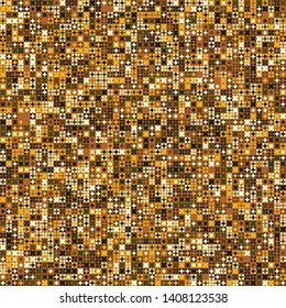 Seamless pattern. Small four-petal figures and rhombuses of different colors lined up in rows and forming a chaotic pattern. Shades of gold. Editable.