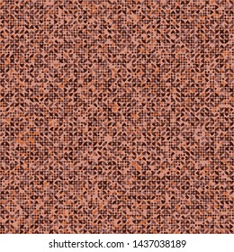 Seamless pattern. Small four-petal figures and rhombuses of different colors lined up in rows, divided into fragments and forming a chaotic pattern. Shades of rust. Editable.