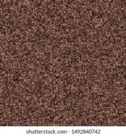 Seamless pattern. Small four-petal figures and rhombuses of different colors lined up in rows, divided into fragments and forming a chaotic pattern. Shades of rust. Editable.