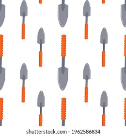 Seamless pattern with small garden shovel. Gardening Tools on white background. Vector flat endless texture