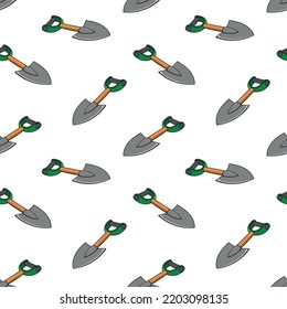 Seamless Pattern With Small Garden Shovel Doodle Vector