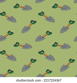 Seamless Pattern With Small Garden Shovel Doodle Vector