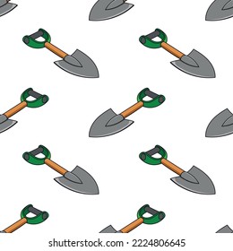 Seamless Pattern With Small Garden Shovel Doodle Vector