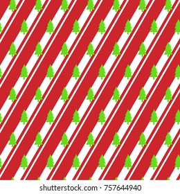 Seamless pattern small green christmas tree on white and red diagonal line background vector EPS 10.