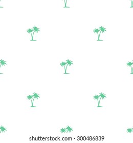 Seamless pattern of small green palm trees on a white background.