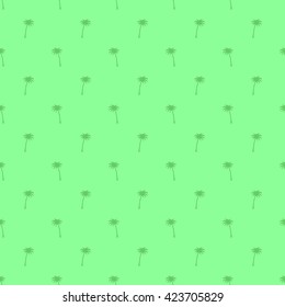 Seamless pattern of small green palm trees on a light green background in the style of polka dot.