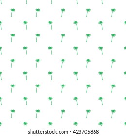 Seamless pattern of small green palm trees on a white background in the style of polka dot.