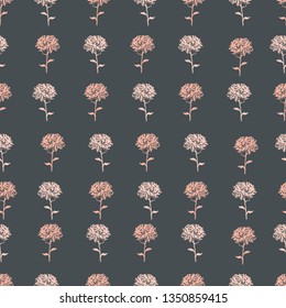 Seamless pattern with small hand drawn flowers in a row