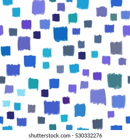 Seamless pattern with small  hand painted squares blue color  abstract . Vector, geometric.