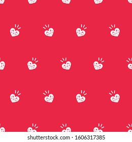 Seamless pattern of small hearts on red background. Flat design vector illustration. 