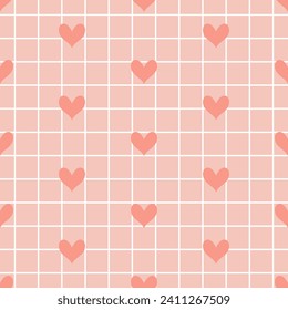 Seamless pattern with small hearts on a checkered background. The pink background for the day of St. Valentine, the Day of Lovers. Vector