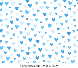 Seamless pattern with small hearts. Simple minimalistic pattern. Wrapping paper, design for Valentine's Day, Birthday. Blue hearts on a white background.