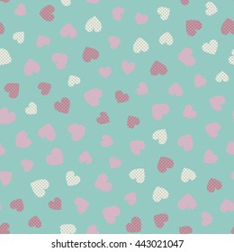 Seamless pattern with small hearts in summer colors. Vector repeating texture.