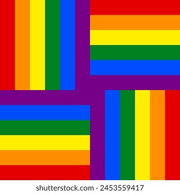 Seamless pattern with small horizontal and vertical square rainbow stripes. Wrapper for pride month. Abstract background for pride month. Vector illustration.