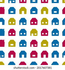 seamless pattern with small houses color vector illustration on a transparent background