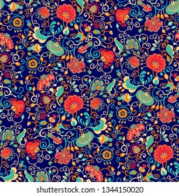 Seamless pattern. Small indian ethnic flowers. Trend textile print. For women's wear, interior decor.