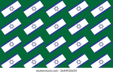 Seamless pattern of small Israeli flags with blue stripes and white background, vector texture