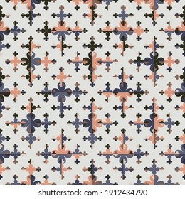 Seamless pattern with small and large four leaf clover symbols. Regularly repeating geometric flower shapes for wallpaper, interior fabrics, prints and stationery. 