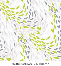 Seamless pattern with small leaves and hearts