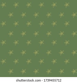 Seamless pattern with small light yellow flowers on a green background.