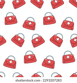 Seamless pattern with small medical bag doodle vector