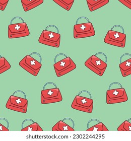 Patrón sin inconvenientes con un pequeño vector de doodle de bolsos médicos