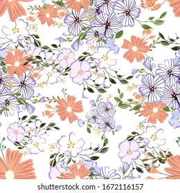 Seamless pattern in small and medium flowers. Small colorful flowers. Ditsy elegant floral background. Template for fashion prints.