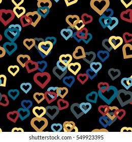 Seamless pattern small multi-colored hearts