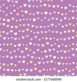 Seamless pattern of small pastel hearts on a dark pink background