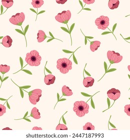 Seamless pattern of Small pink flowers that look simple. It's a pattern that looks feminine. Pattern for fabric and wrapping paper, Pattern for design wallpaper and fashion prints.