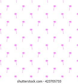 Seamless pattern of small pink fuchsia palm trees on a white background in the style of polka dot.