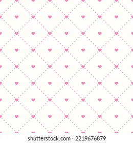 Seamless pattern with small pink heart and dotted line,diagonal repeat pattern design for decoration,wrap,cover,card.