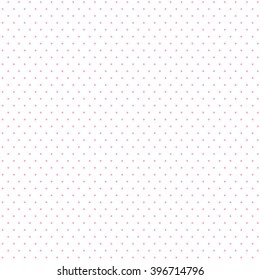 Seamless pattern of small, pink polka dots on a white background.