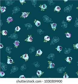 Seamless pattern in small pretty flowers. Cute bouquets. Liberty style millefleurs. Floral background for textile, wallpaper, pattern fills, covers, surface, print, wrap, scrapbooking, decoupage.