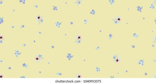 Seamless pattern in small pretty flowers. Poppy bouquets. Country style millefleurs. Floral background for textile, wallpaper, pattern fills, covers, surface, print, wrap, scrapbooking, decoupage.