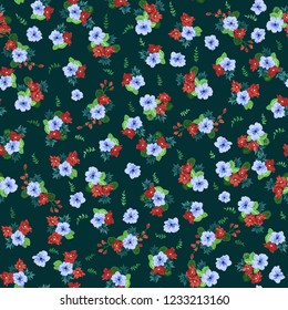 Seamless pattern in small pretty flowers. Cute bouquets. Liberty style millefleurs. Floral background for textile, wallpaper, pattern fills, covers, surface, print, wrap, scrapbooking, decoupage.