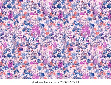 Seamless pattern in small pretty flowers. Cute bouquets. Liberty style millefleurs.