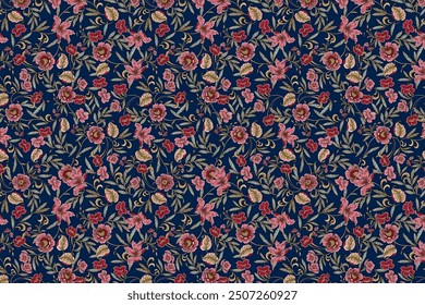 Seamless pattern in small pretty flowers. Cute bouquets. Liberty style millefleurs.