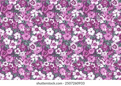 Seamless pattern in small pretty flowers. Cute bouquets. Liberty style millefleurs.